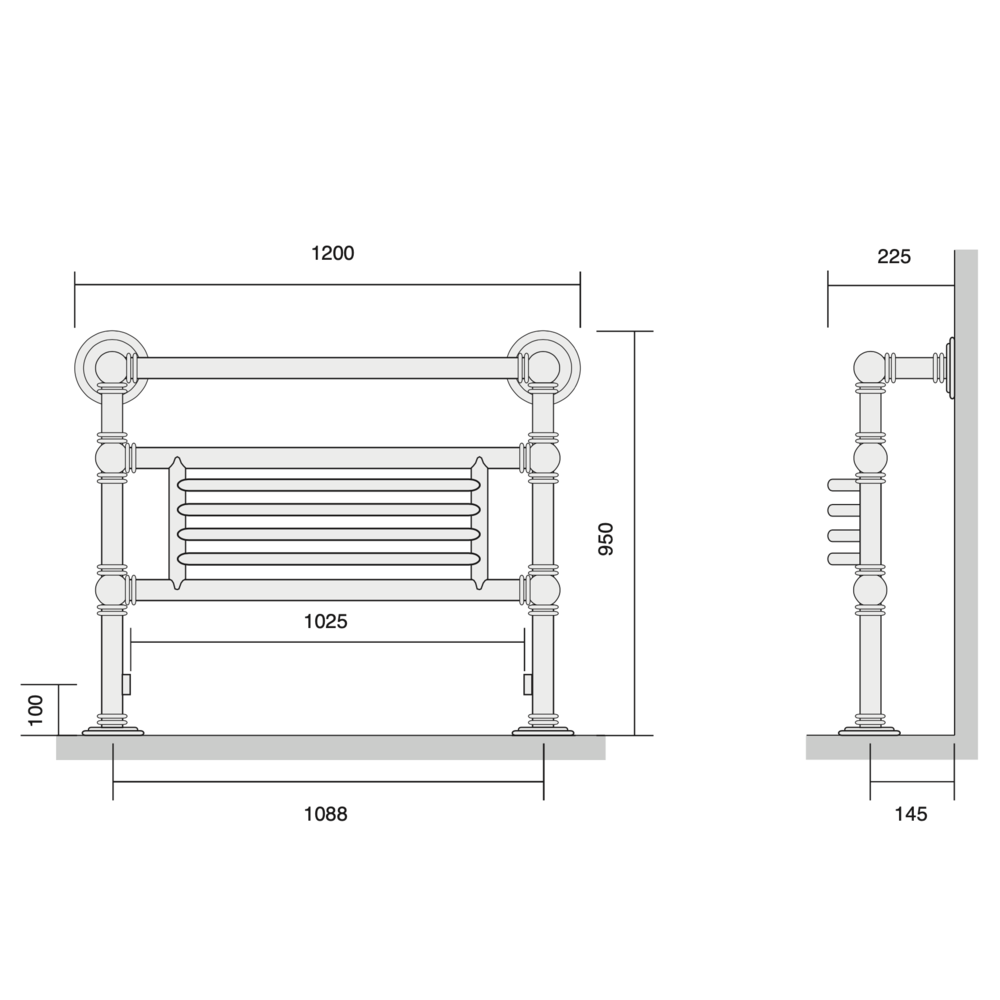 Bard & Brazier B&B Traditional towel rail Baronial BGF95/120 - 1224W