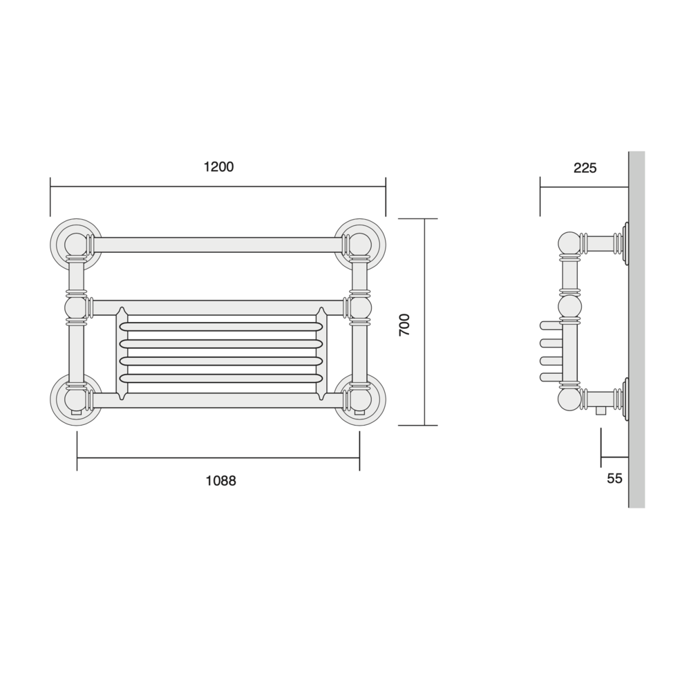 Bard & Brazier B&B Klassieke handdoekradiator Baronial BGW70/120 - 1224W