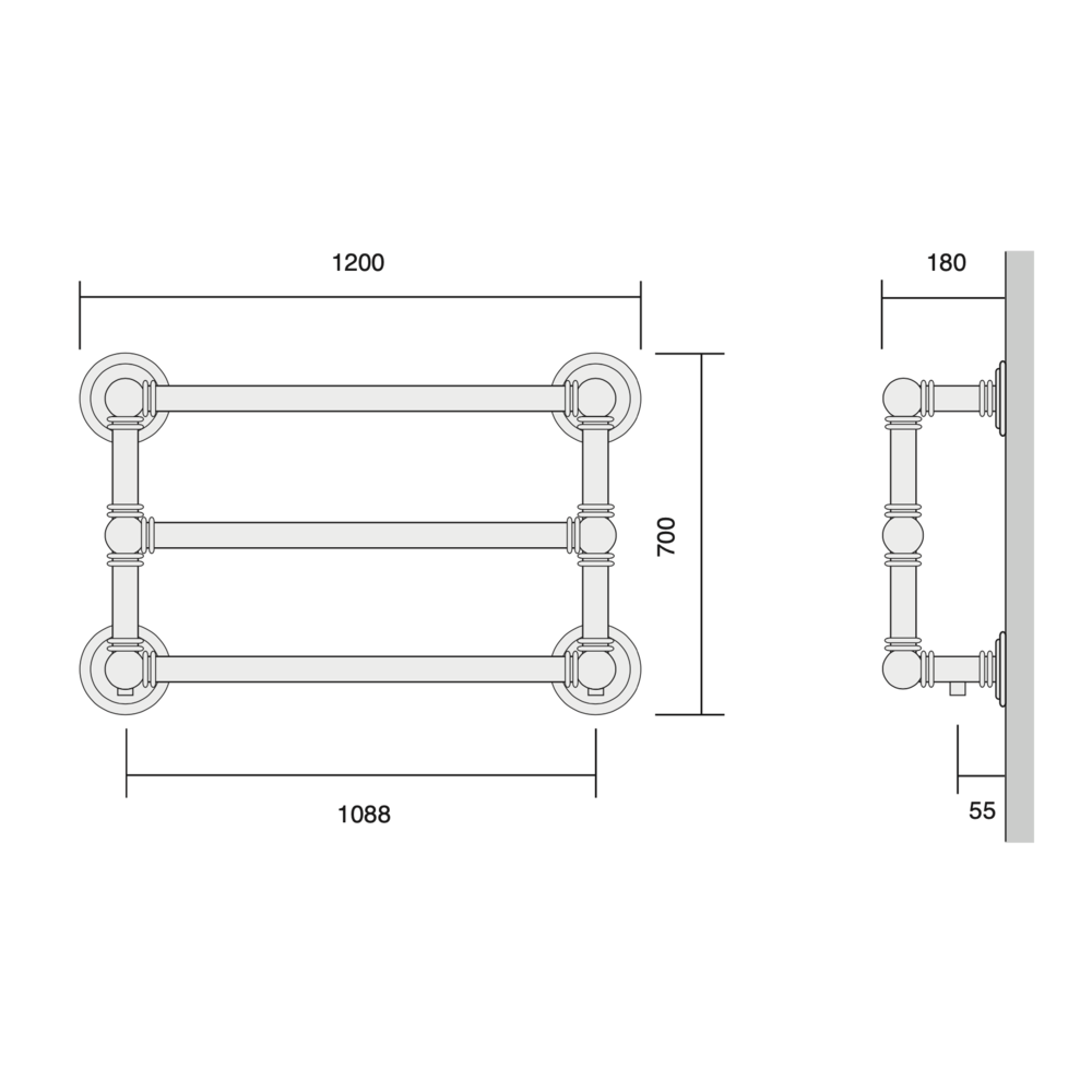 Bard & Brazier B&B Traditional towel rail Baronial BRW70/120 - 690W