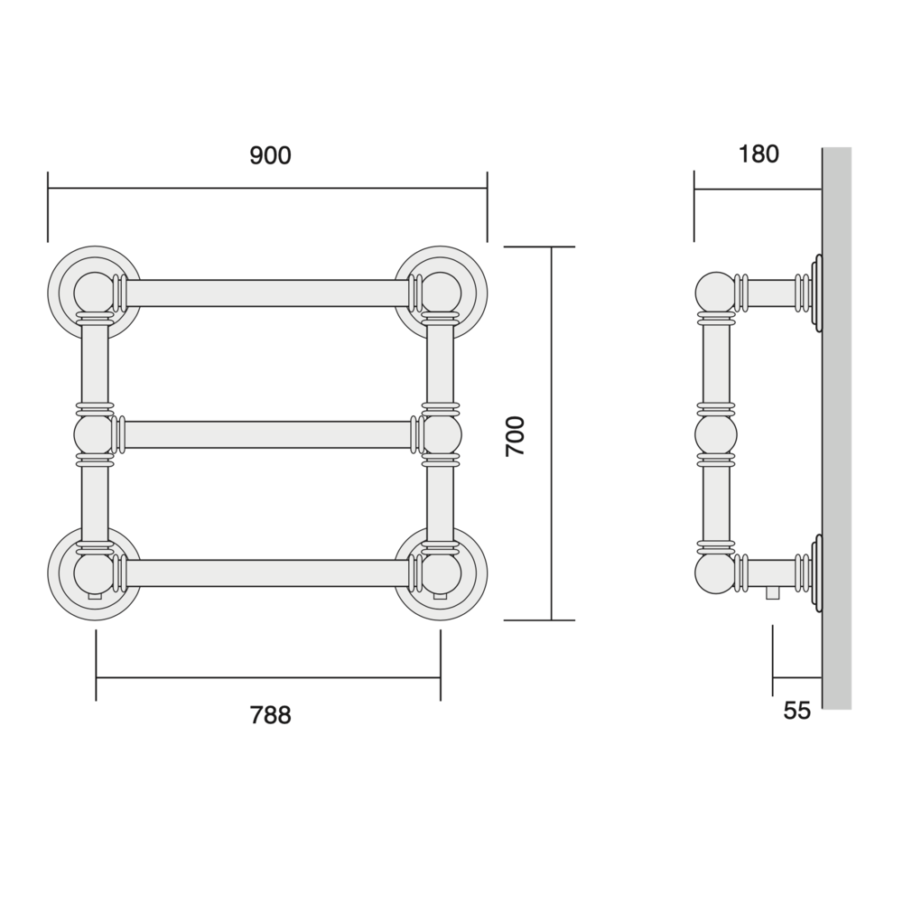 Bard & Brazier B&B Traditional towel rail Baronial BRW70/90 - 520W