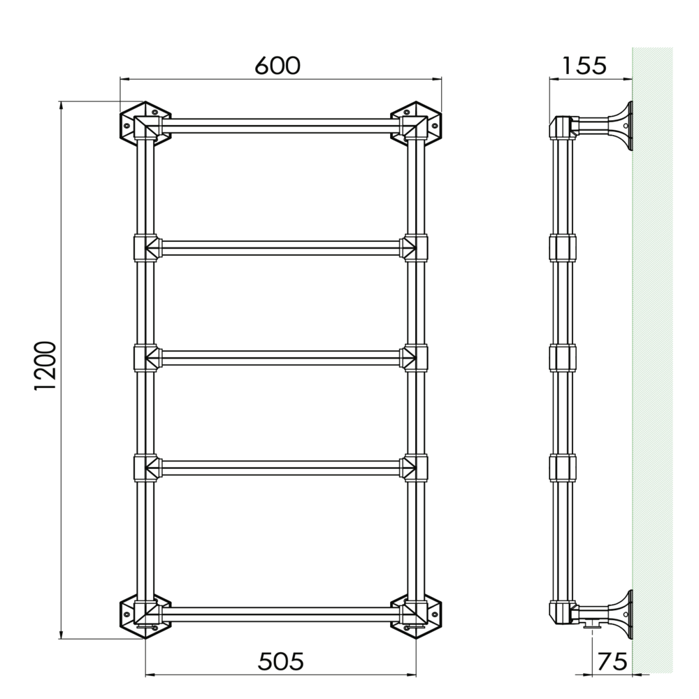 Bard & Brazier B&B Klassieke 5-bar handdoekradiator Criterion CTW120/60 - 426W