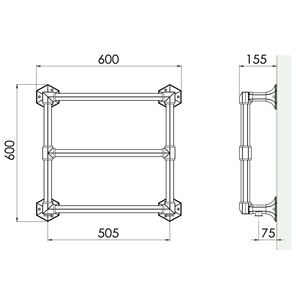 Bard & Brazier B&B Klassieke 3-bar handdoekradiator Criterion CTW60/60 - 254W