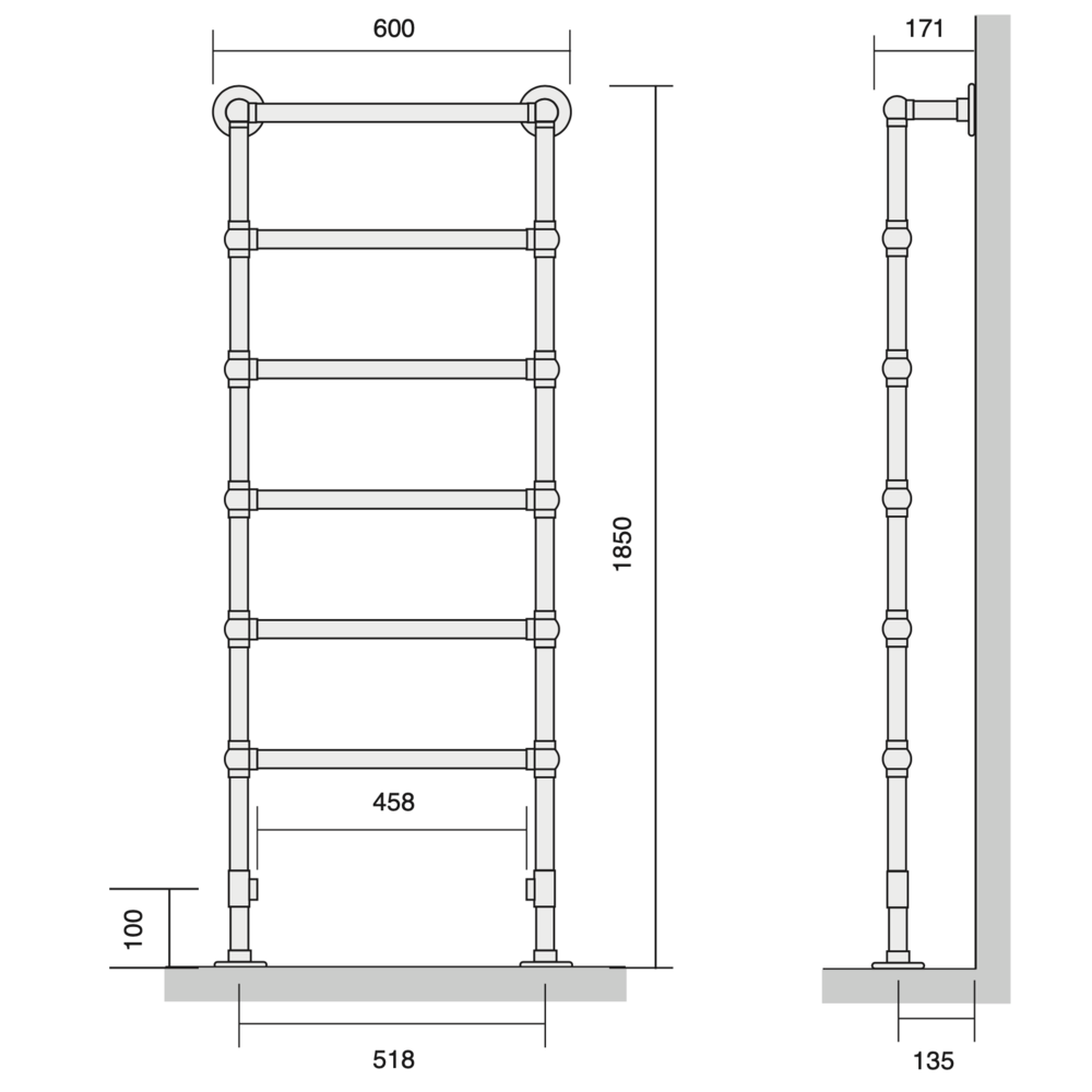 Bard & Brazier B&B Traditional towel rail  La Fayette LFF185/60 - 533W