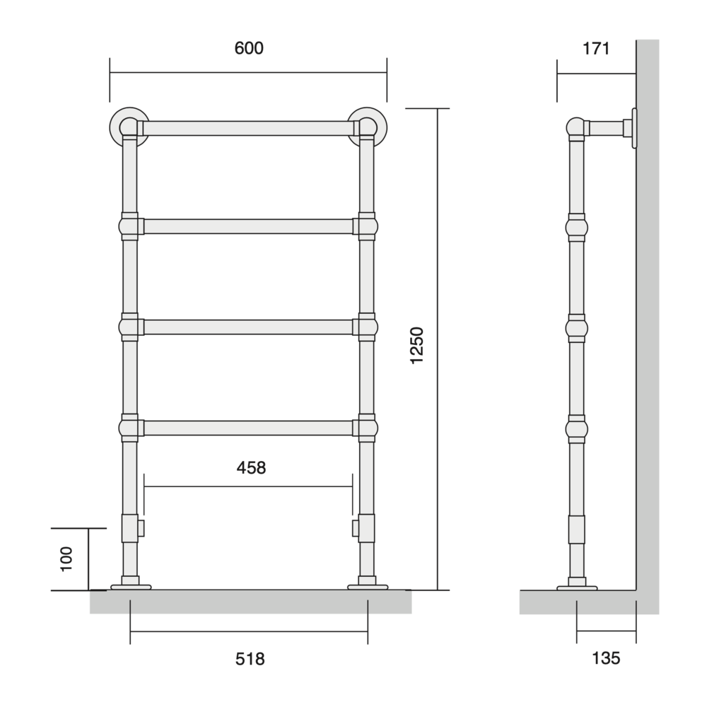 Bard & Brazier B&B Traditional towel rail La Fayette LFF125/60 - 351W