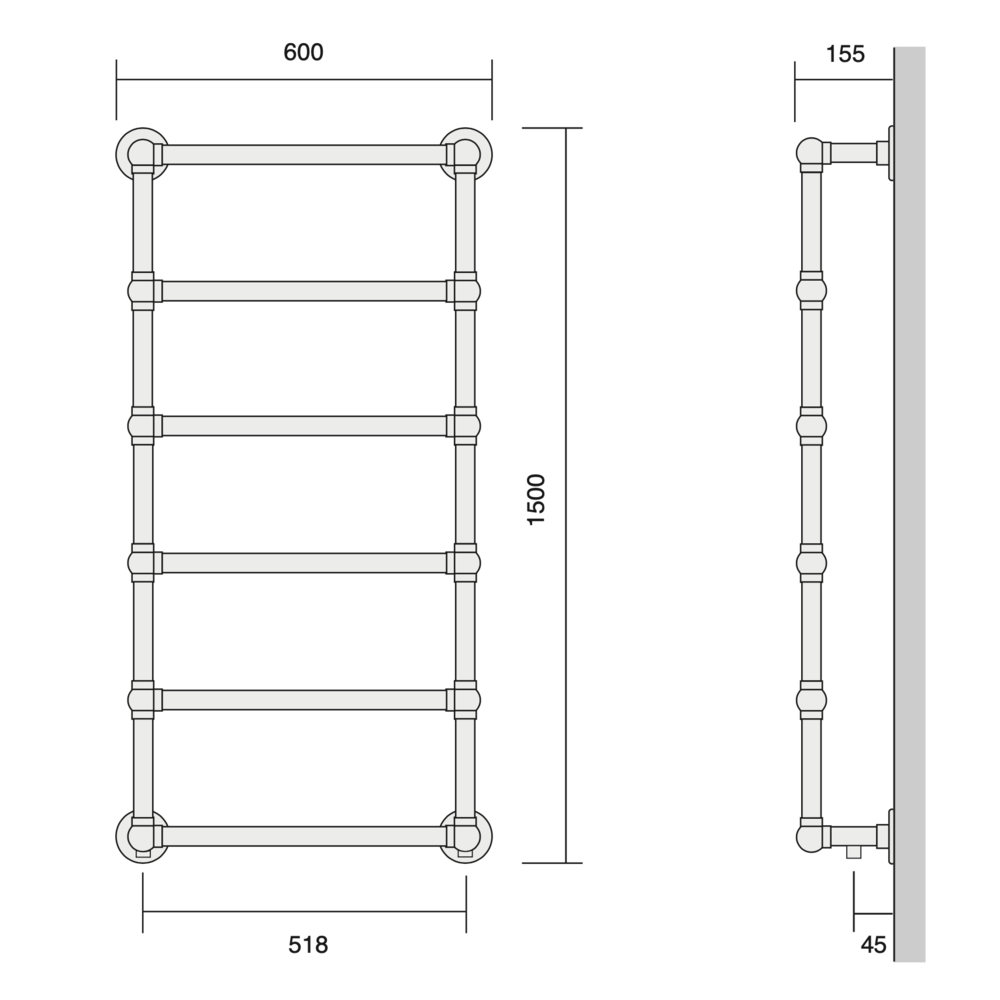 Bard & Brazier B&B Klassieke handdoekradiator La Fayette LFW150/60  - 479W