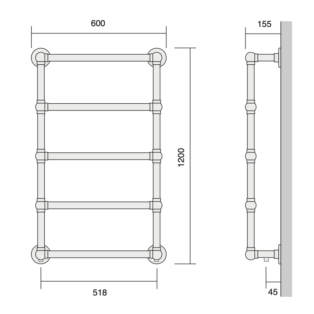 Bard & Brazier B&B Traditional towel rail La Fayette LFW120/60 - 388W