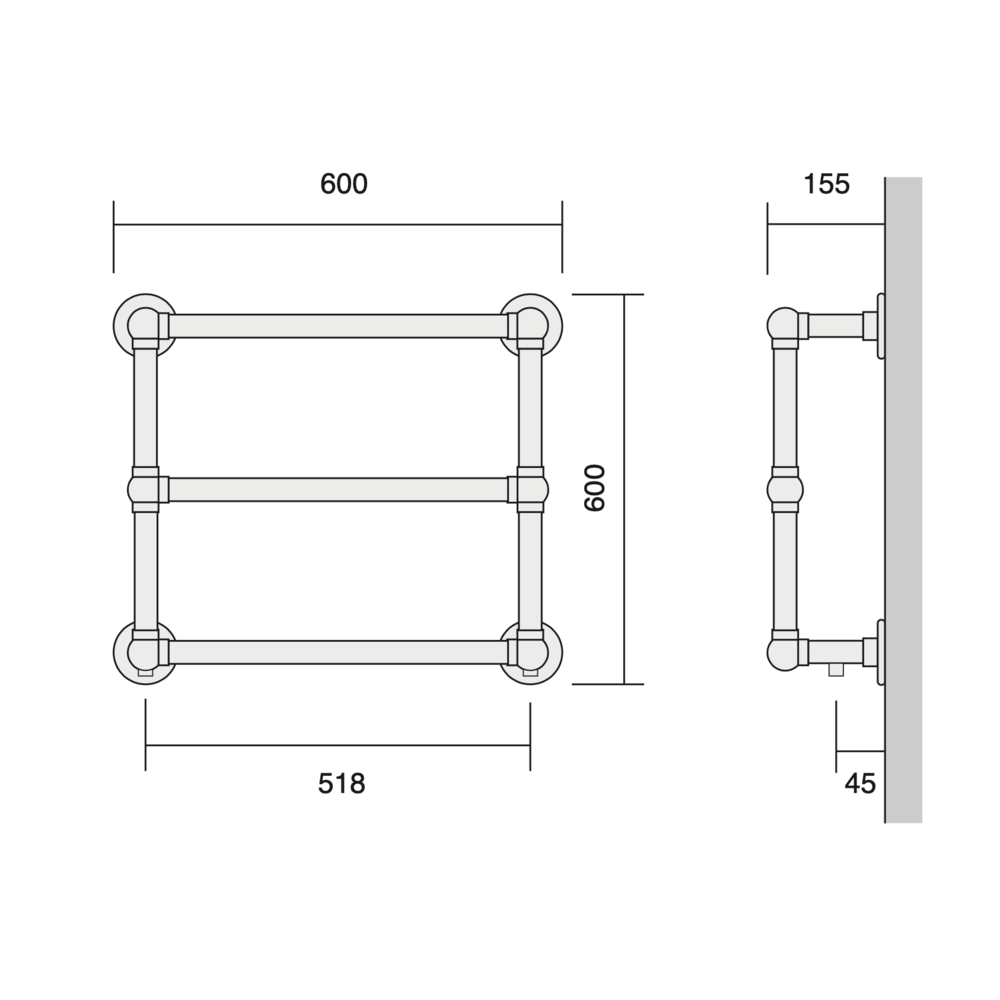 Bard & Brazier B&B Klassieke handdoekradiator La Fayette LFW60/60 - 206W