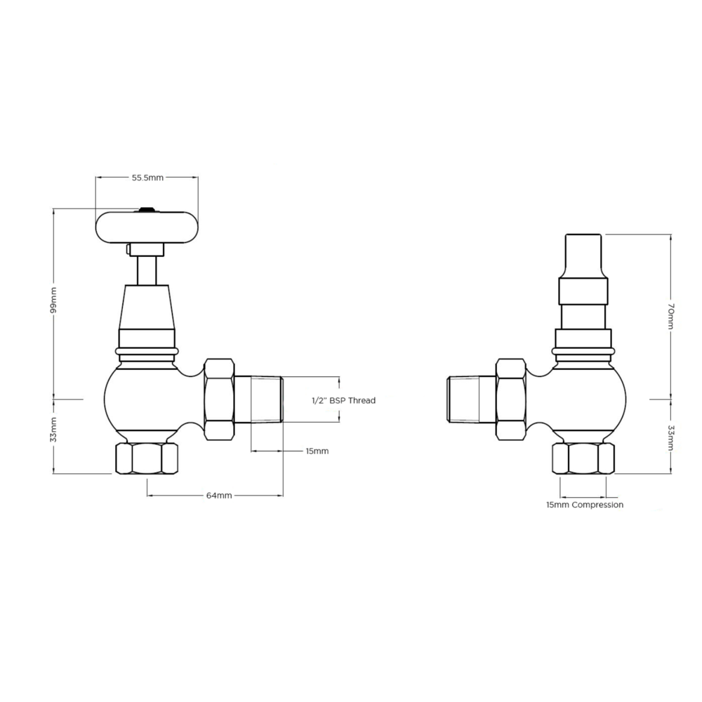 Arroll Manual radiator valve set with wooden wheel UK-20
