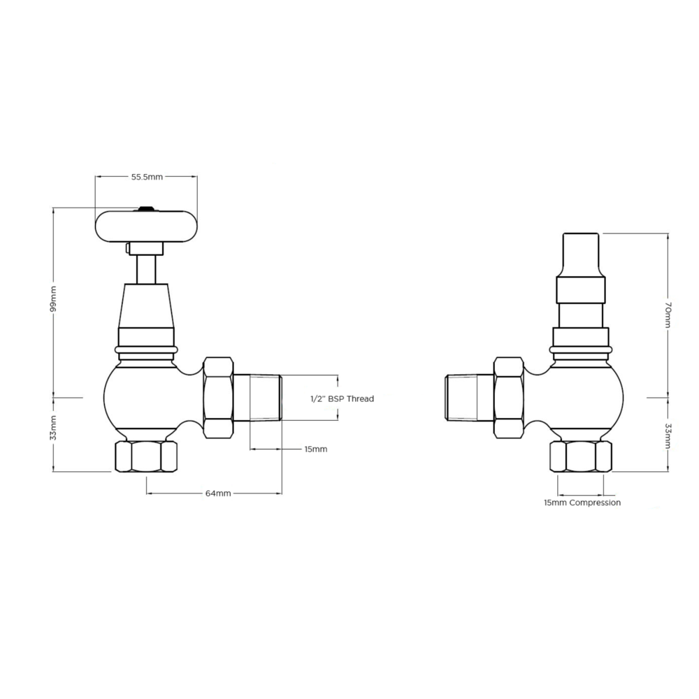 Arroll Manuele radiatorkraan met houten draaiknop UK-20