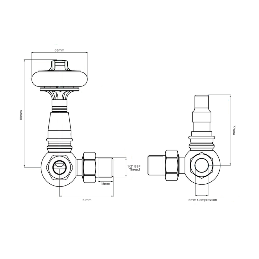 Arroll Thermostat-Ventilset Heizkörper mit Drehrad aus Holz UK-15