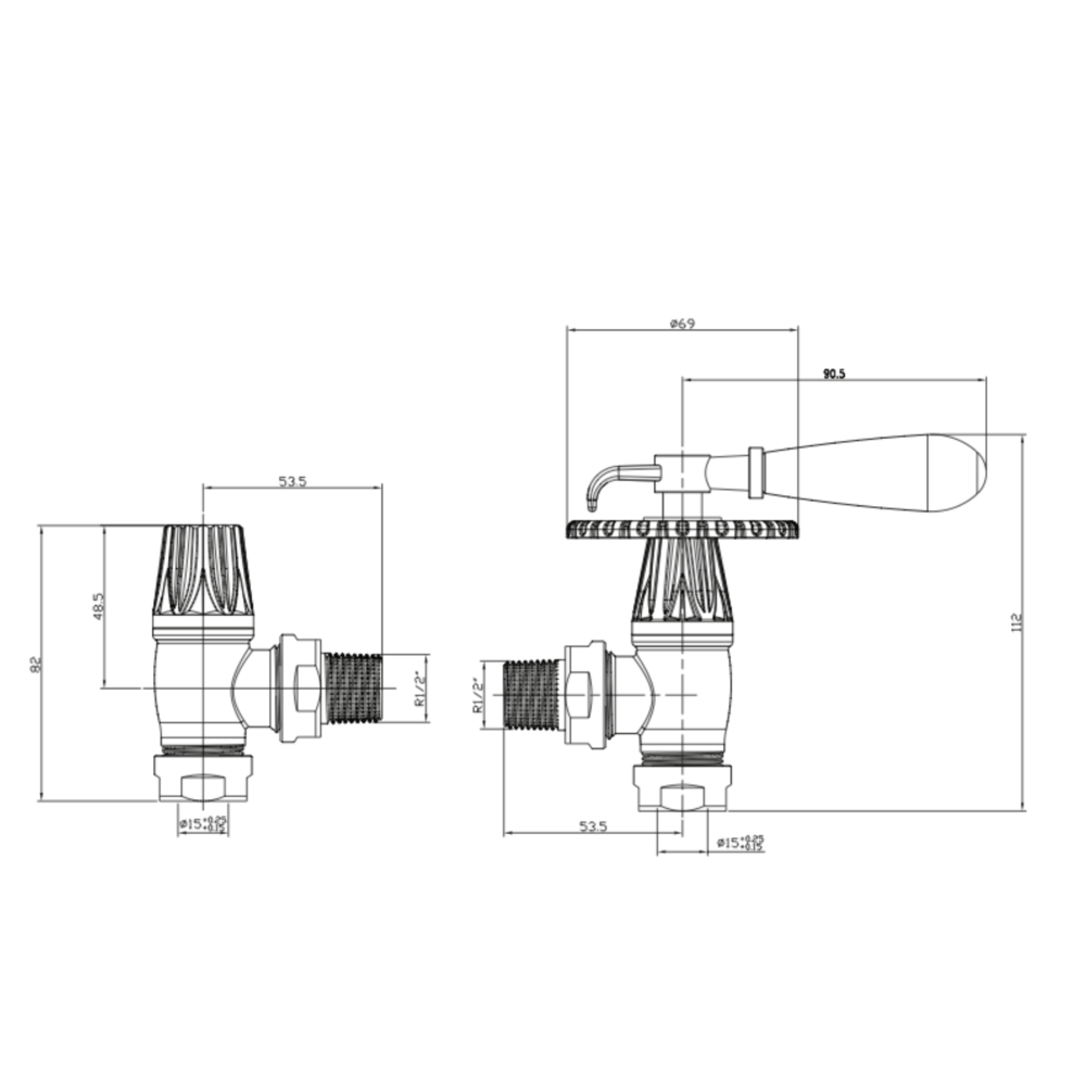 Manuele radiatorkraan Throttle met houten draaiknop UK-30