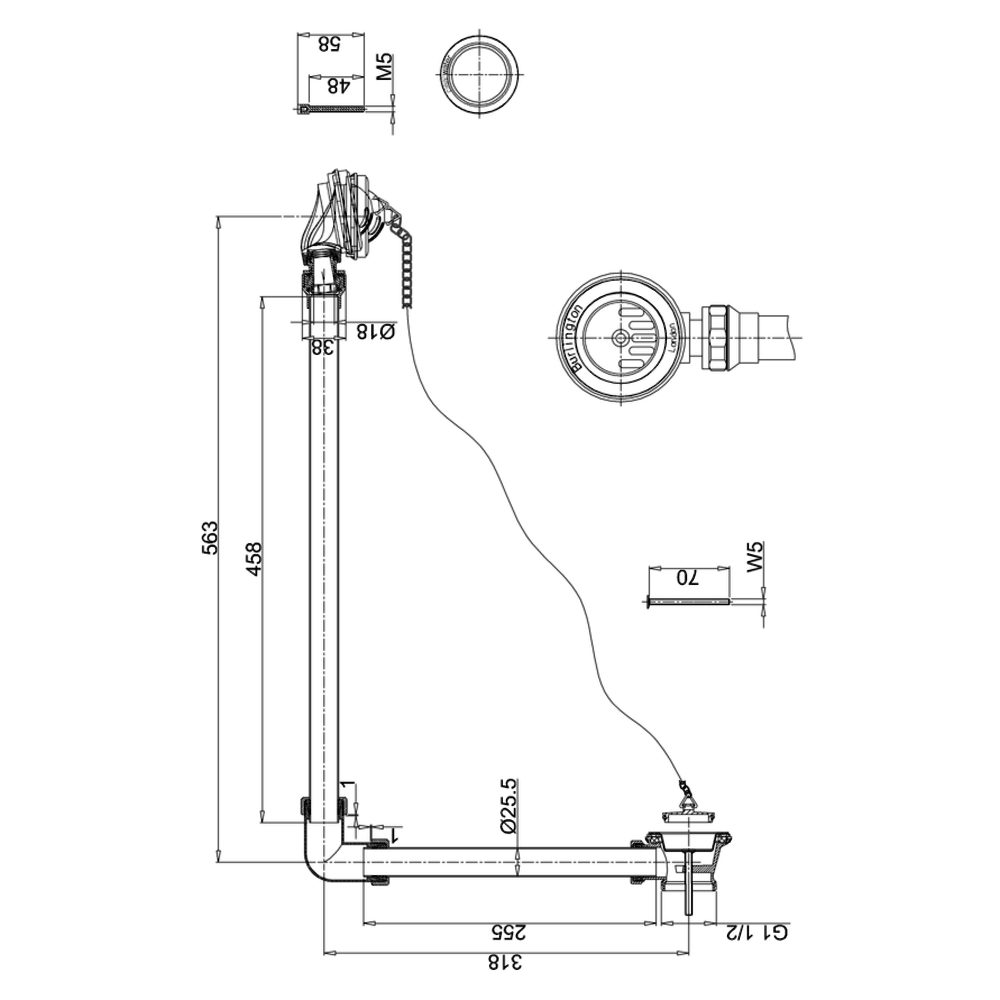 Burlington Burlington exposed bath overflow with plug and chain W4