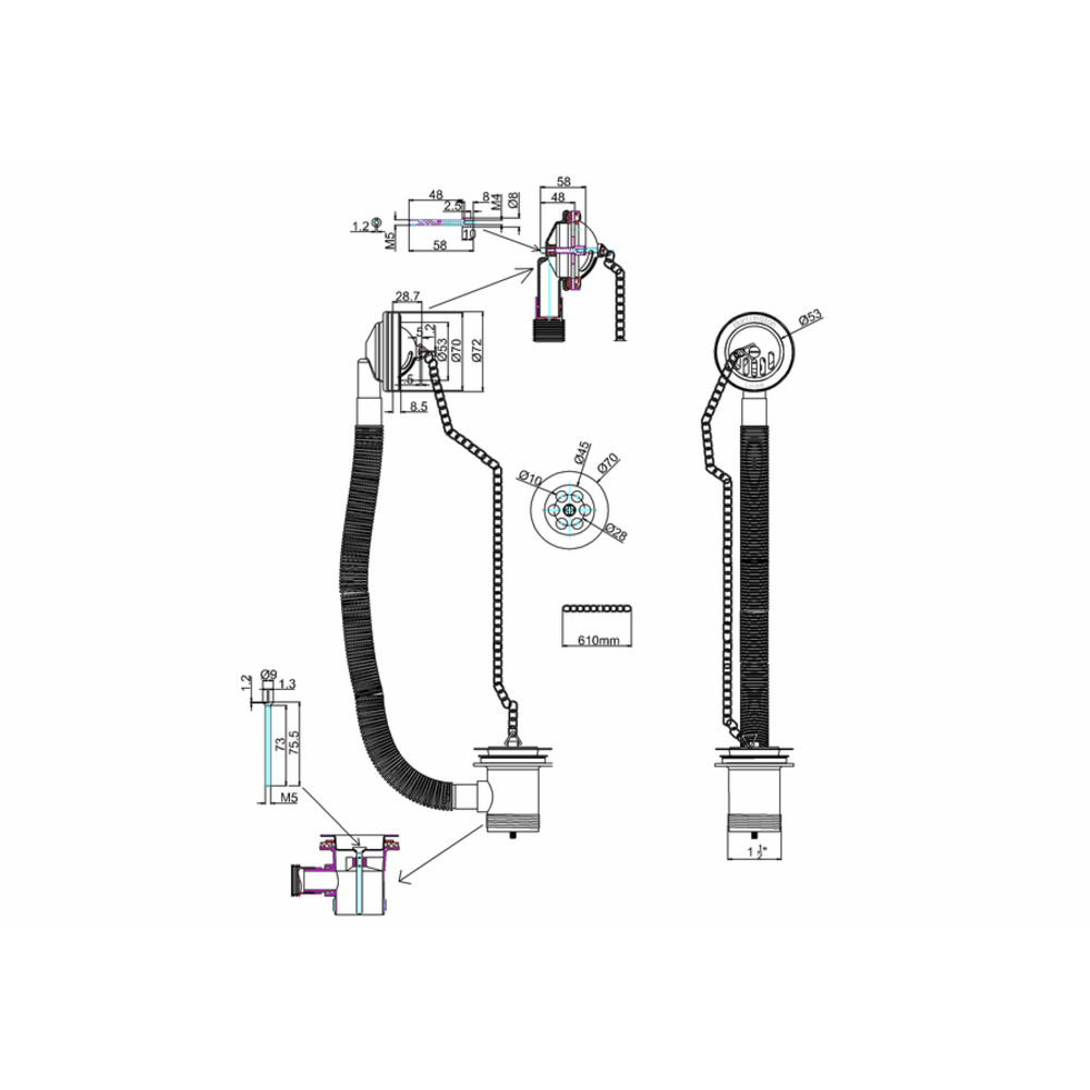 Burlington Burlington bath overflow with plug and chain W3