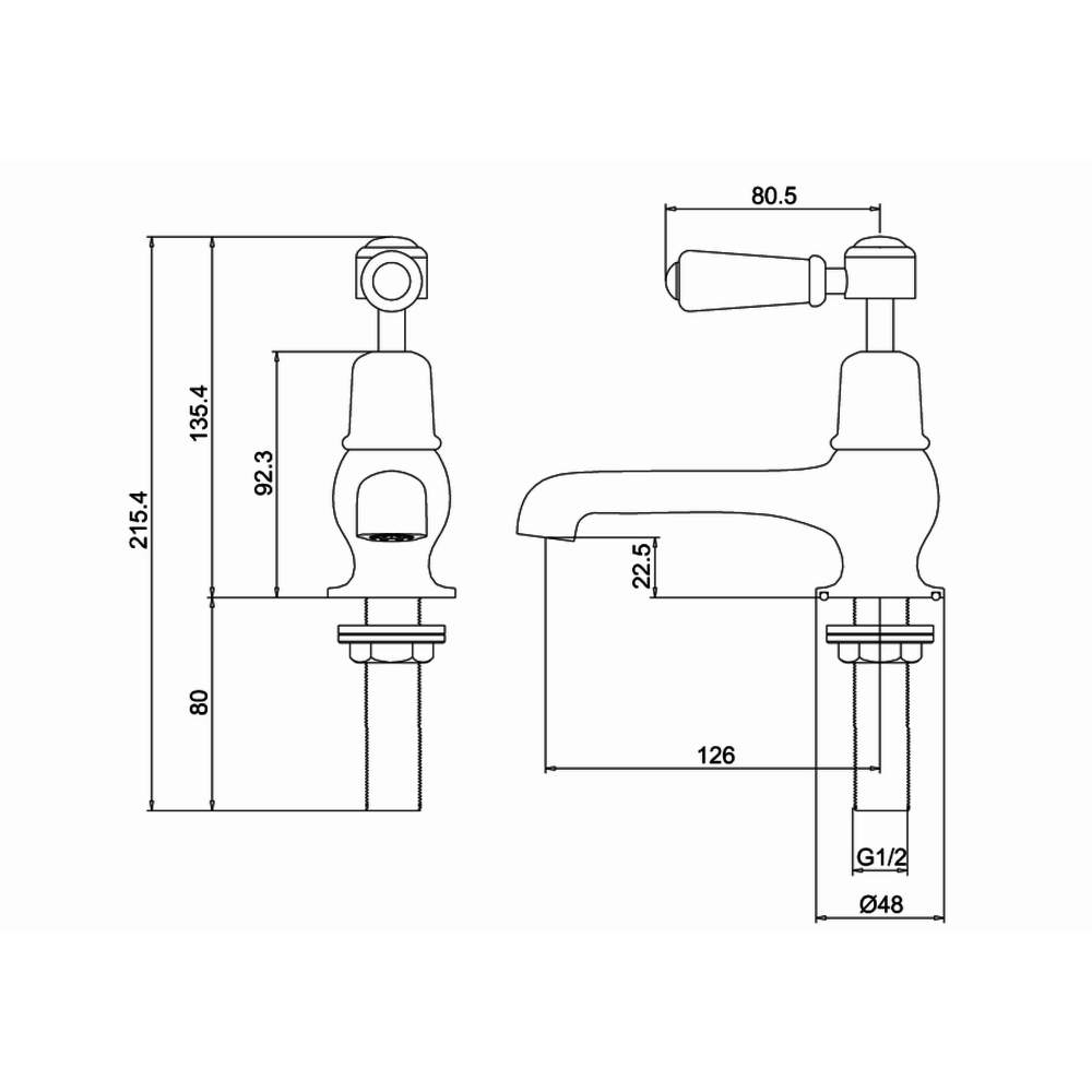 BB Edwardian Black Kensington Black pillar tap cold with 5"-spout