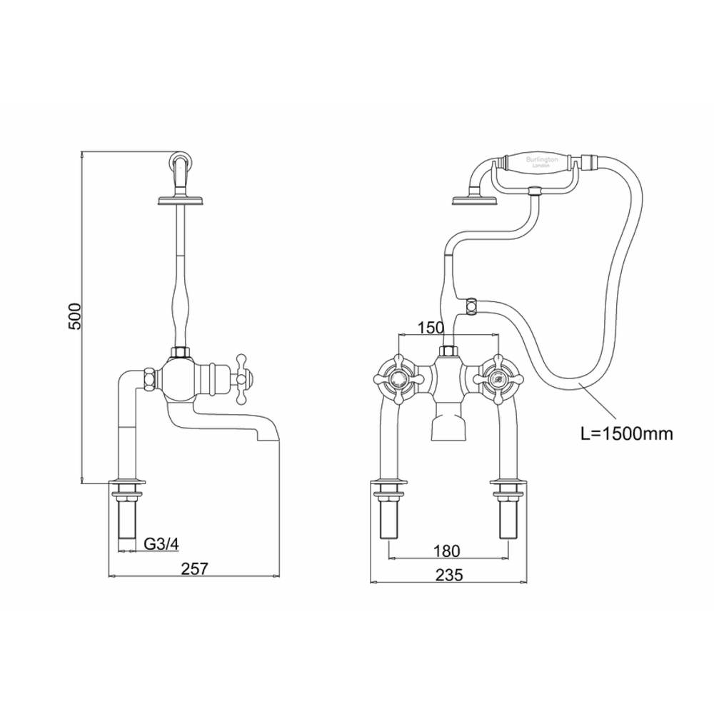 BB Edwardian Tay Thermostat Bad-/Dusch-Set zur Wannenrandmontage