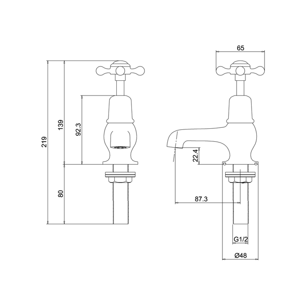 BB Edwardian Claremont pillar taps (pair) with 3"-spout