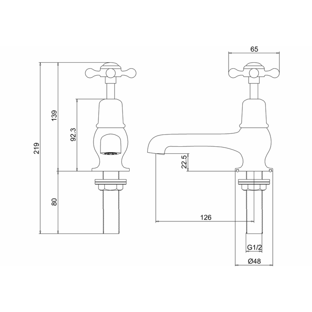 BB Edwardian Black Claremont Black pillar taps (pair) with 5"-spout