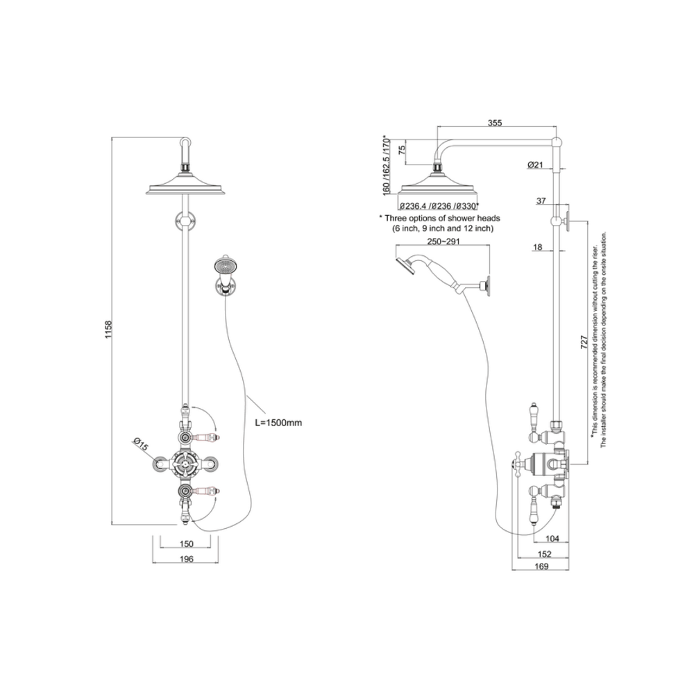 BB Edwardian Avon Exposed thermostatic shower valve with rose and hand shower kit