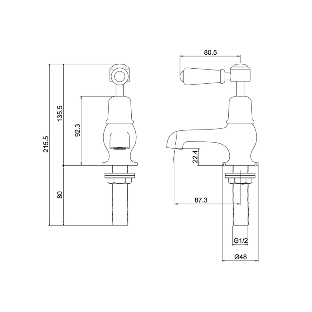 BB Edwardian Kensington pillar taps (pair) with 3"-spout