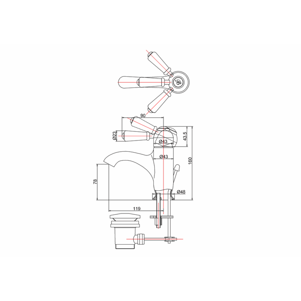 BB Edwardian Chelsea 1-hole basin mixer with pop-up waste