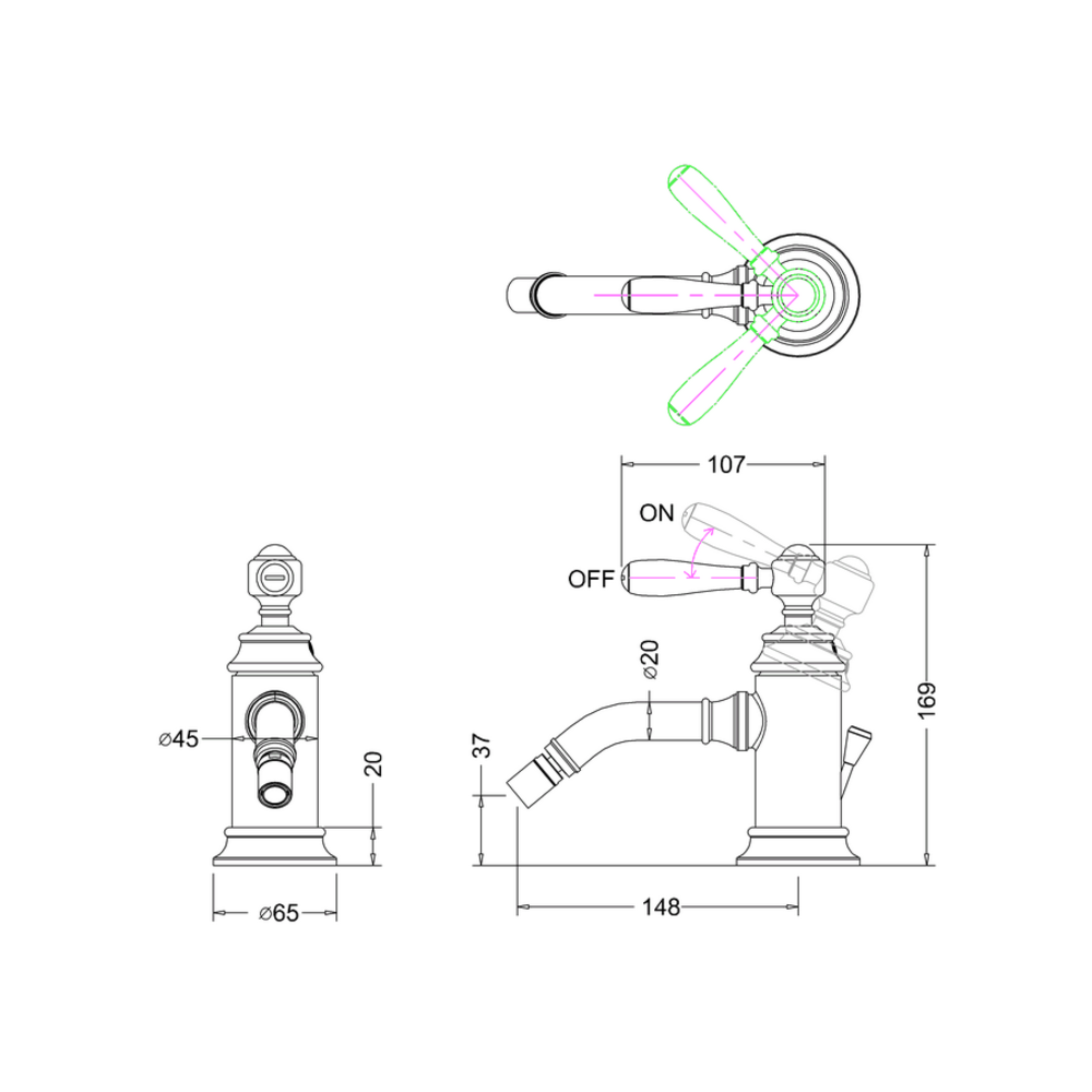 BB Arcade Lever 1-Loch Bidetmischer mit Hebelgriff (ARC65 - ARC66 - ARC67) -  mit  Ablaufgarnitur