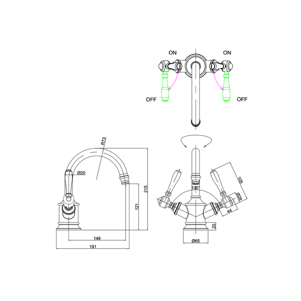 BB Arcade Lever 1-Loch Waschtischarmatur mit Hebelgriffen (ARC65 - ARC66 - ARC67) - ohne  Ablaufgarnitur