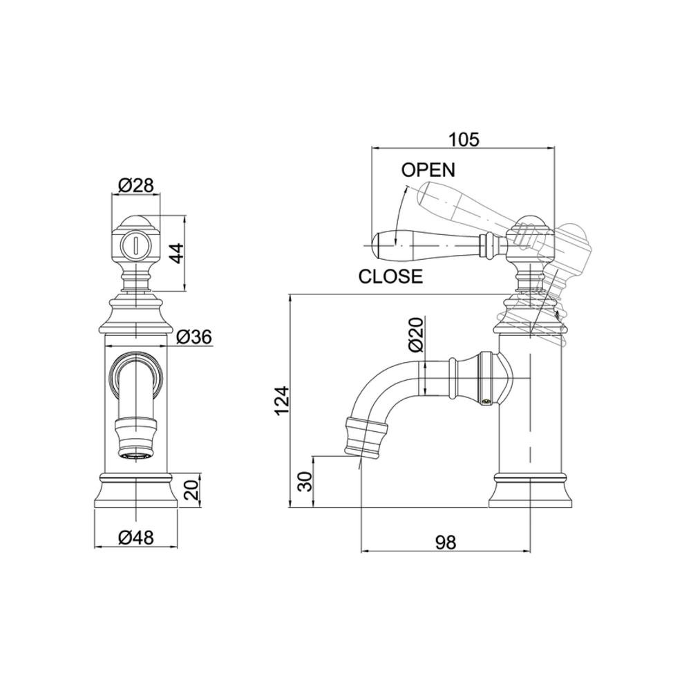 BB Arcade Lever 1-Loch Armatur für Gästehandwaschbecken mit Hebelgriff (ARC65 - ARC66 - ARC67) - ohne  Ablaufgarnitur