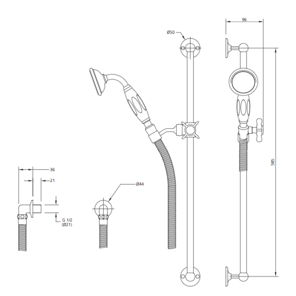 Lefroy Brooks 1930 Mackintosh LB1930 Mackintosh sliding rail set with rail, hand shower, hose and wall outlet MH-1727