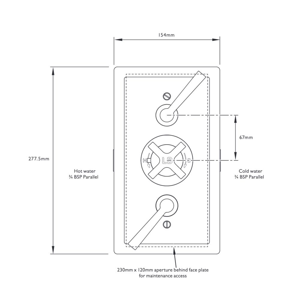 Lefroy Brooks 1930 Mackintosh LB1930 Mackintosh concealed shower thermo with 2x valves, black lever MB-8736