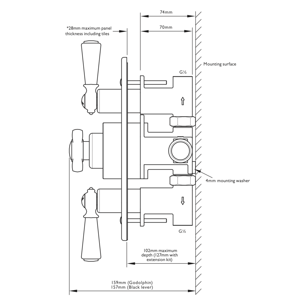 Lefroy Brooks 1900 Classic Black LB1900 Classic Black dual control thermostatic shower valve BL-8736