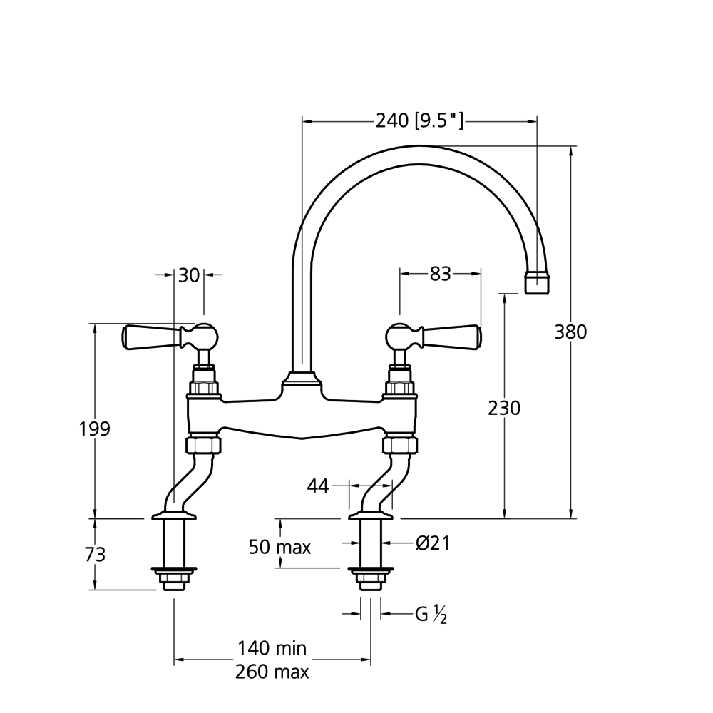 Lefroy Brooks 1900 Classic Kitchen mixer Classic White Lever WL-1517