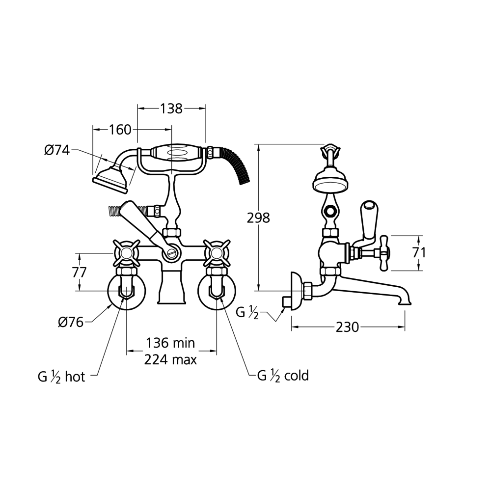 Lefroy Brooks 1900 Classic LB1900 Classic wall mounted bath shower mixer with crosshead LBE-1166