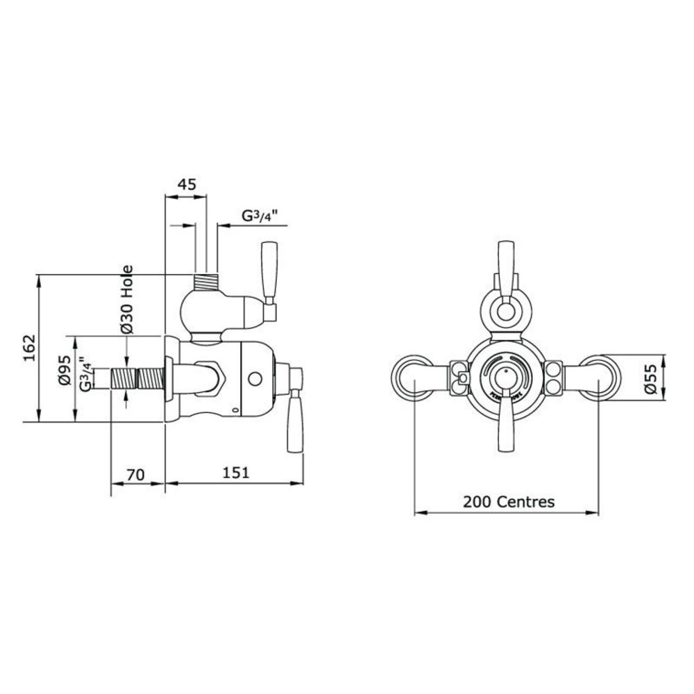 Perrin & Rowe Langbourn Langbourn Opbouw douchethermostaat met aansluitbocht 5850/5897