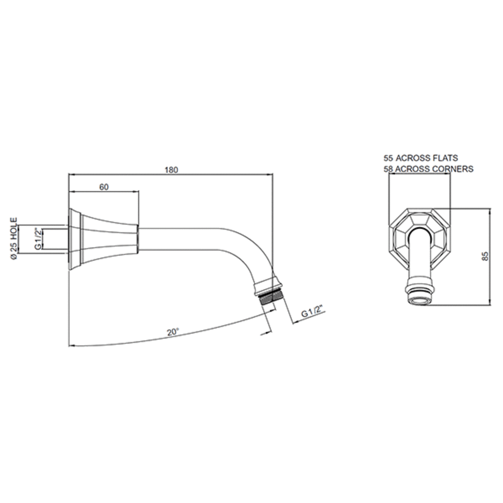 Perrin & Rowe Deco Deco 180mm douchearm met 8" (20cm) regendouche