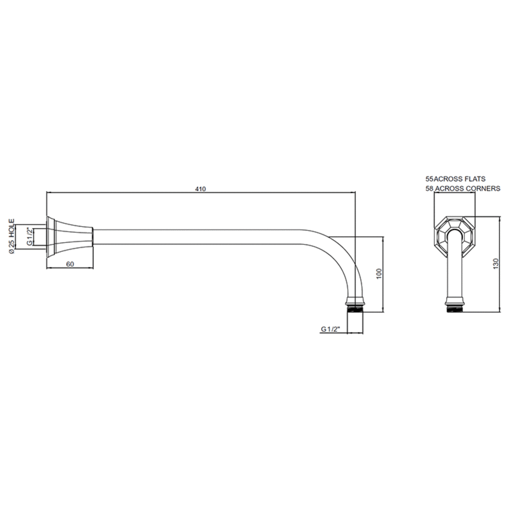 Perrin & Rowe Deco Deco 410mm douchearm met 8" (20cm)  regendouche