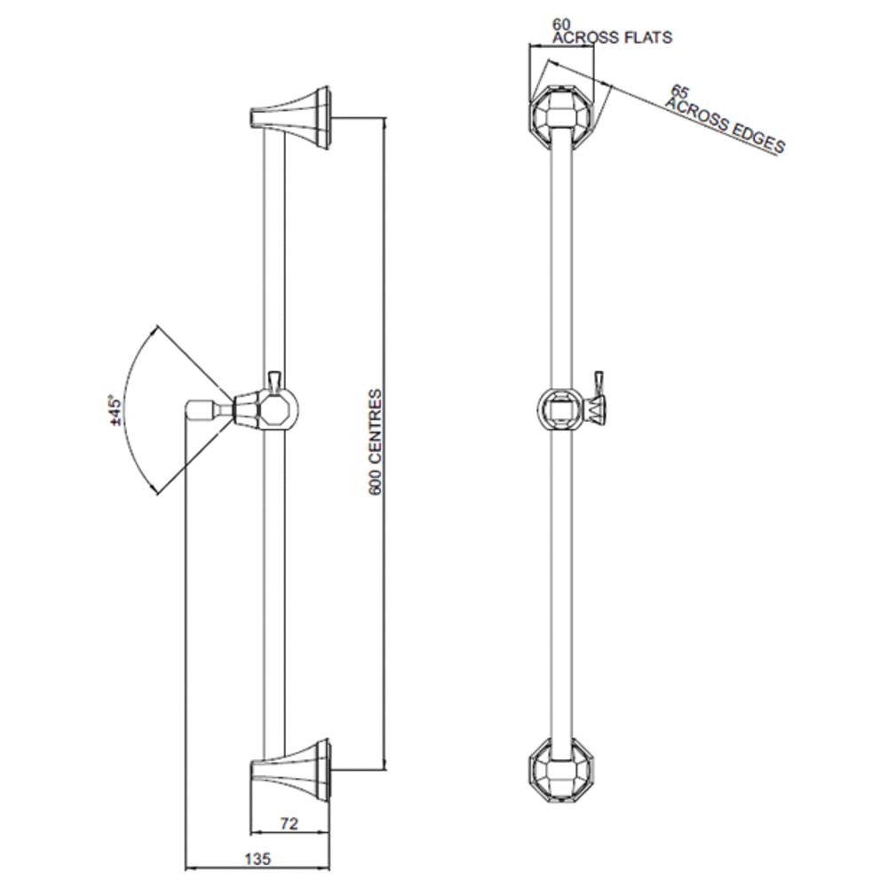 Perrin & Rowe Deco Deco Handduschstange mit Handdusche und Wandausgang