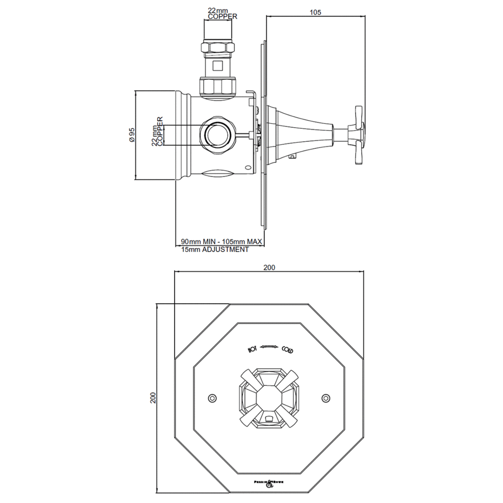 Perrin & Rowe Deco Deco Concealed shower thermo with crosshead E.5158