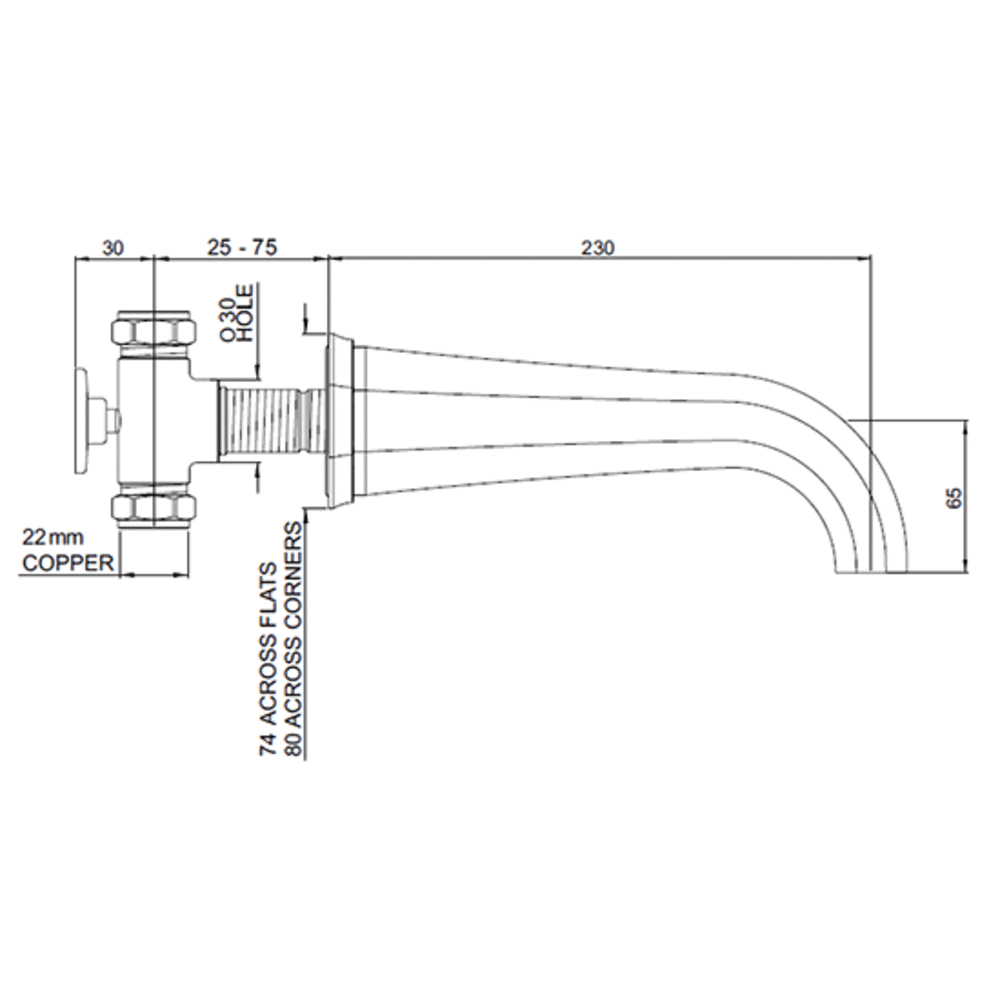 Perrin & Rowe Deco Deco 230mm wall bath spout E.3185