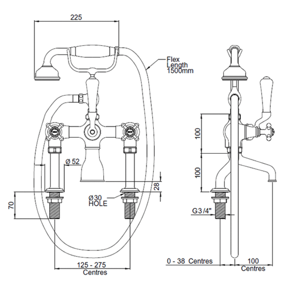 Perrin & Rowe Georgian Bath shower mixer with crosshead E.3001/1