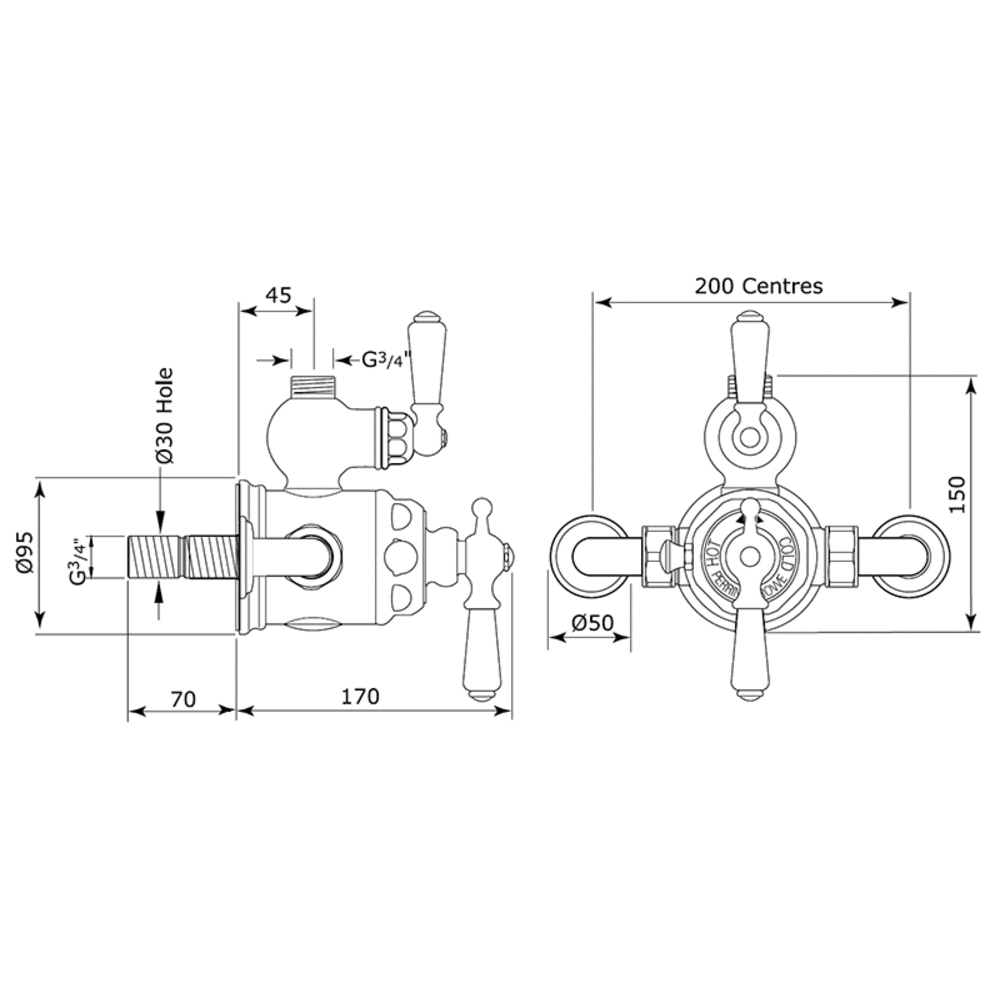 Perrin & Rowe Victorian White Exposed shower thermo with top return elbow 5550/5397