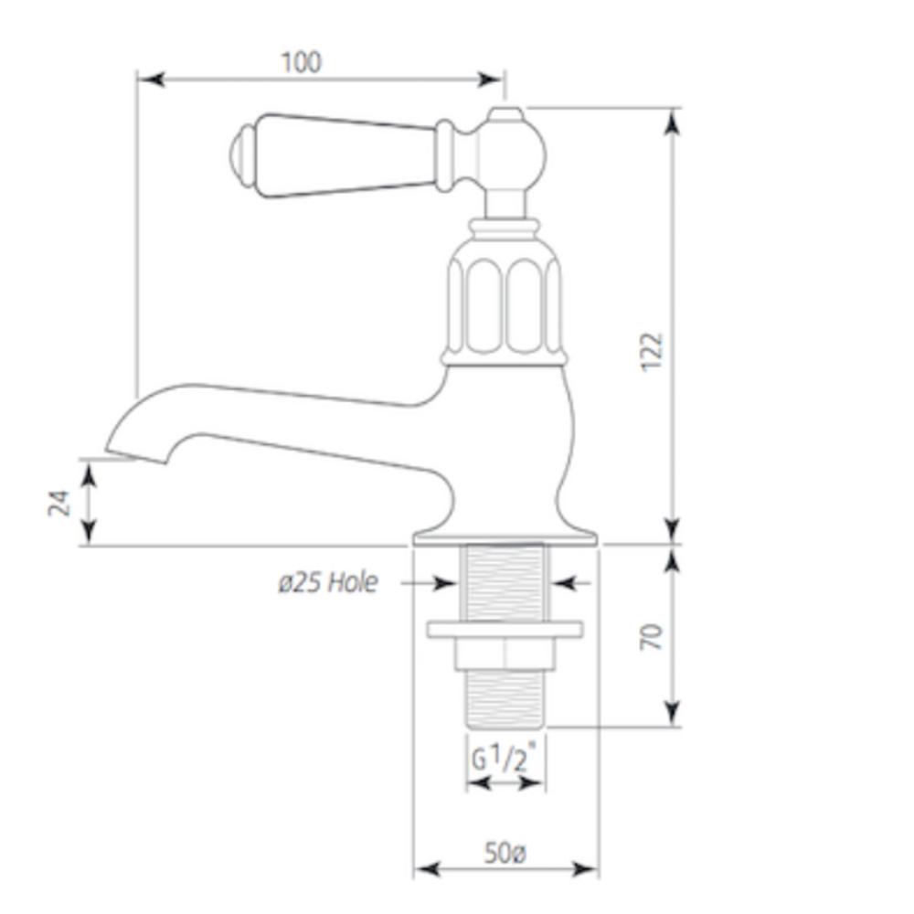 Perrin & Rowe Victorian Black Victorian cold pillar tap with black lever E.3485BL