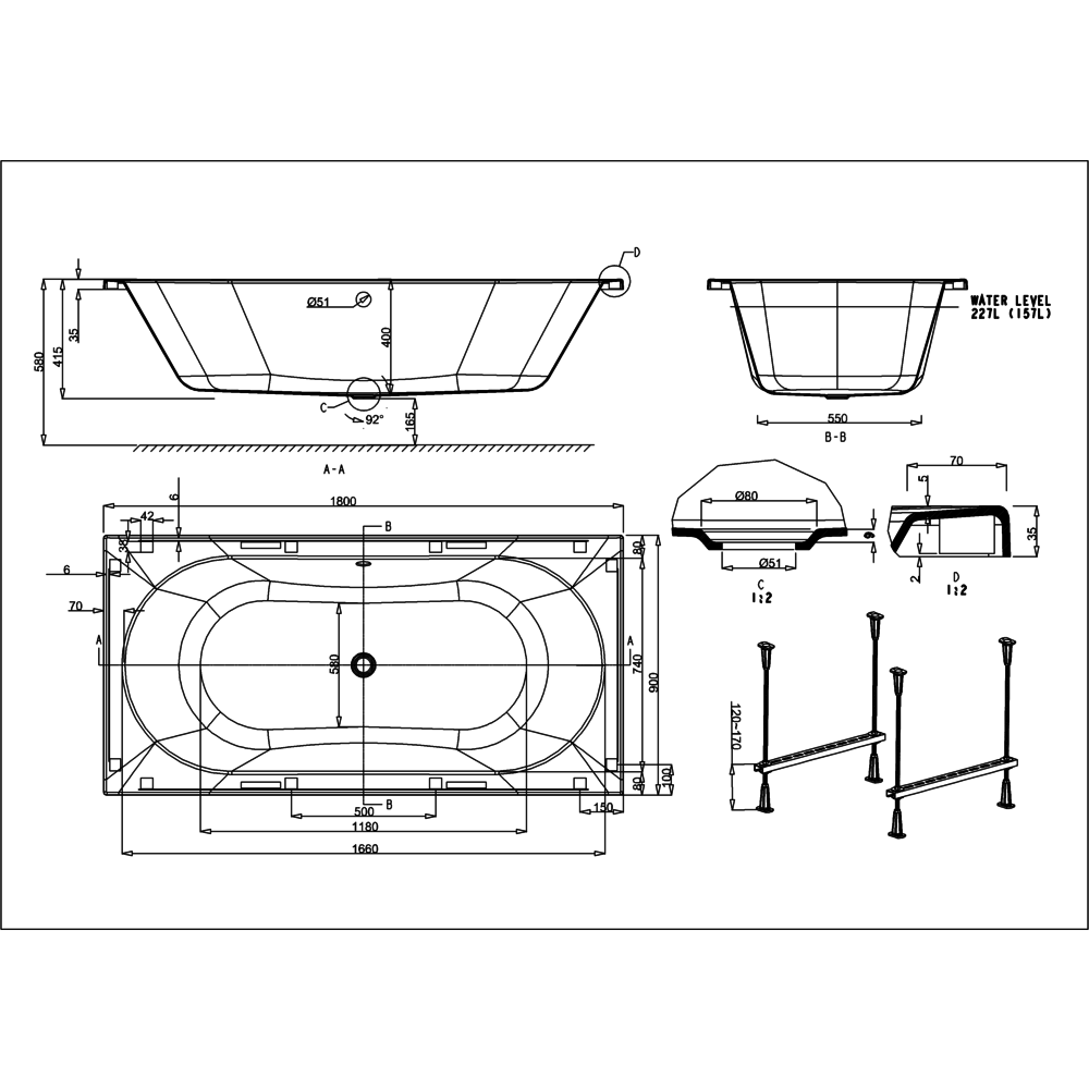 Clearwater Cleargreen Verde  inbouw bad 180x90 (discontinued)