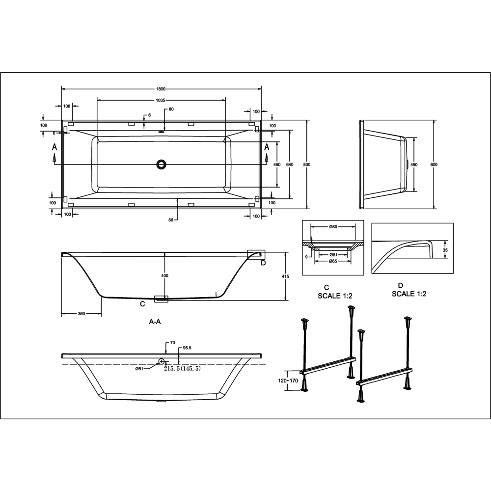 Clearwater Cleargreen Enviro built in bath 180x80