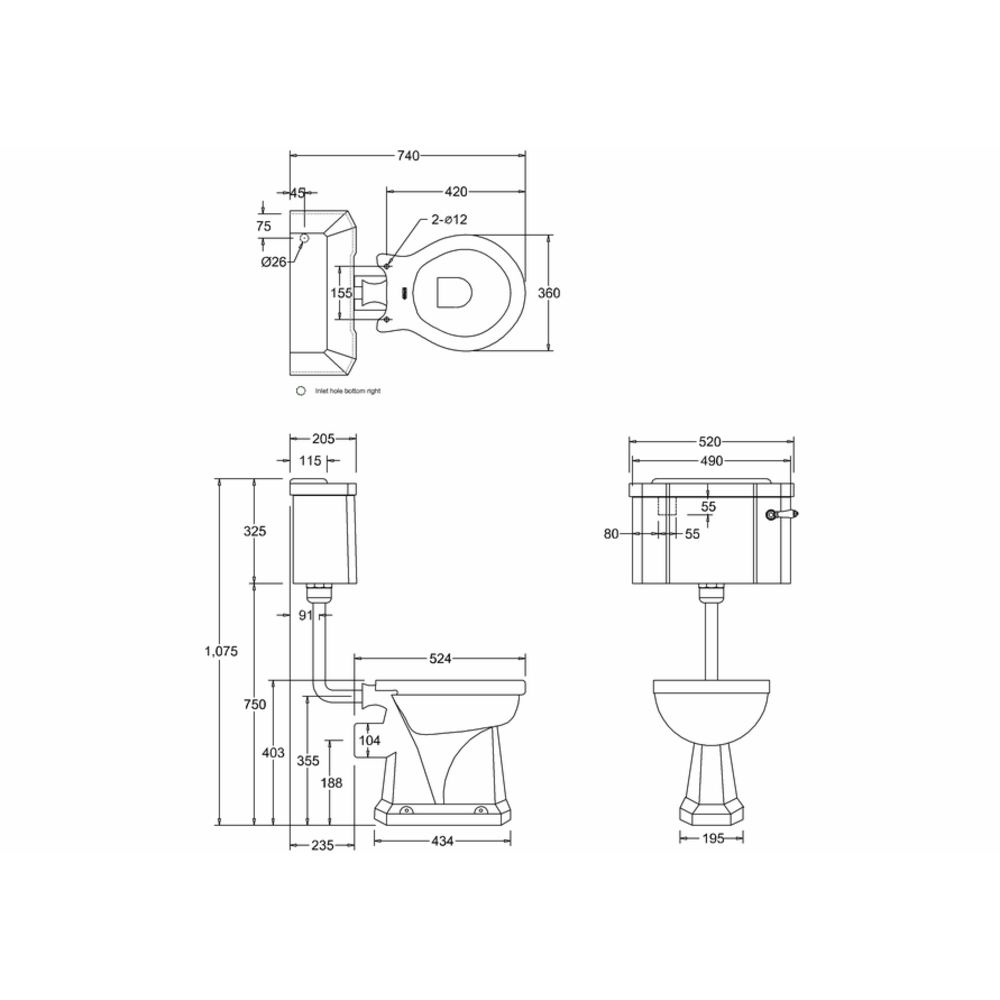 BB Edwardian Bespoke Low level toilet (p-trap) with porcelain cistern - Alaska Blue