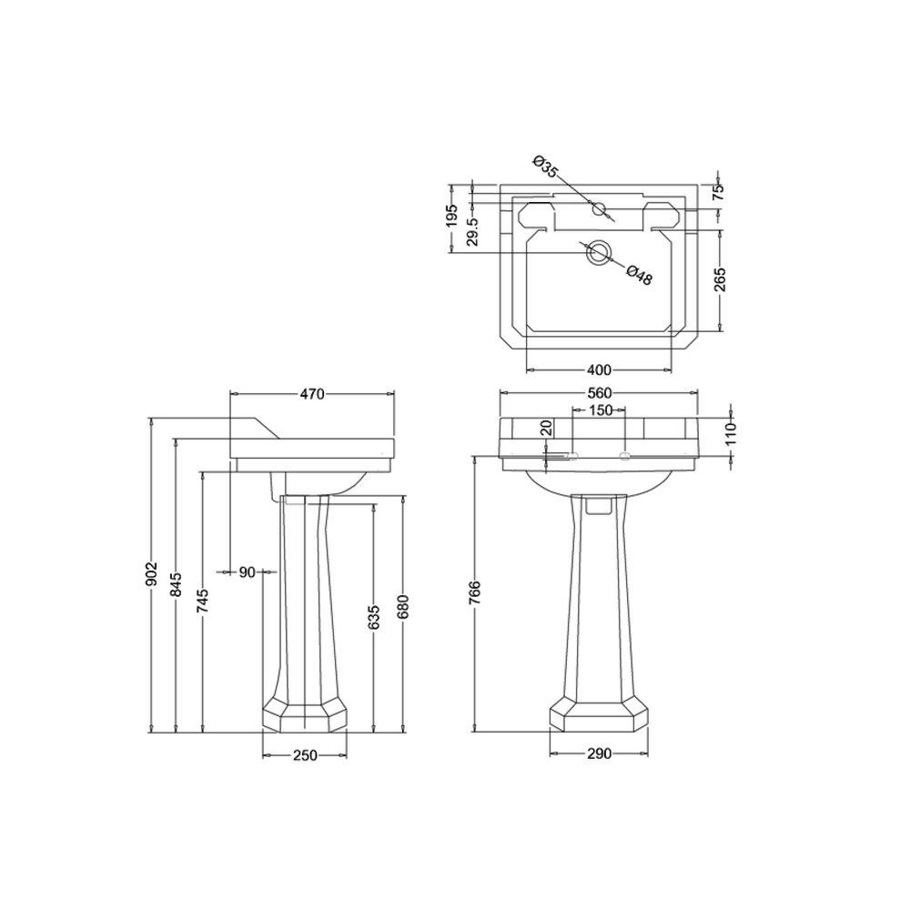 BB Edwardian Bespoke ex showroom: Waschbecken Edwardian Bespoke 56cm Confetti Pink mit Sockel