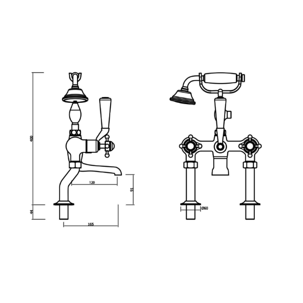 Belgravia Belgravia badmengkraan, kruisgrepen met handdouche en pootset 422D-002F