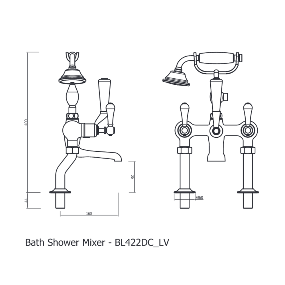 Belgravia Belgravia Freestanding lever bath shower mixer with stand pipes BL422DC_LV-BL002FC