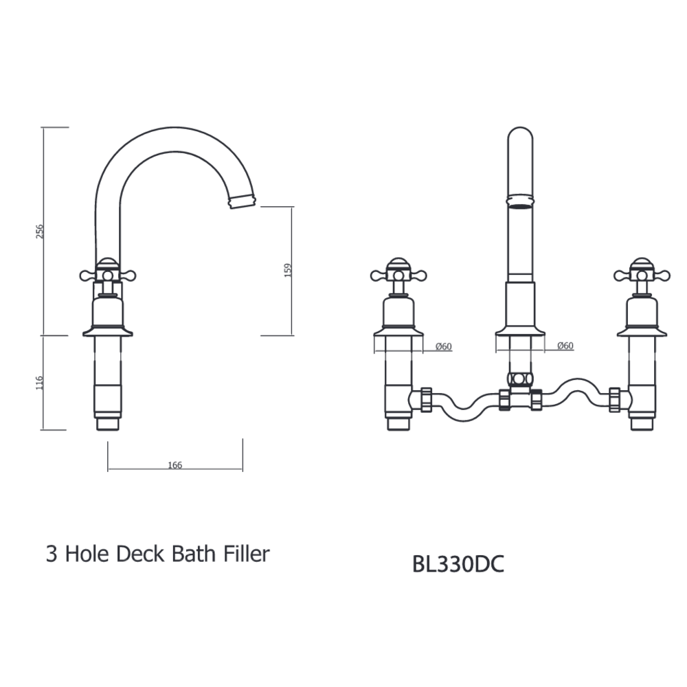 Belgravia Belgravia Crosshead 3-hole bath mixer BL330DC