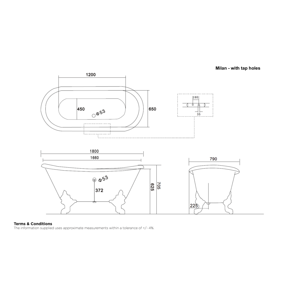 Arroll Freestanding cast iron bath with feet 'Milan'