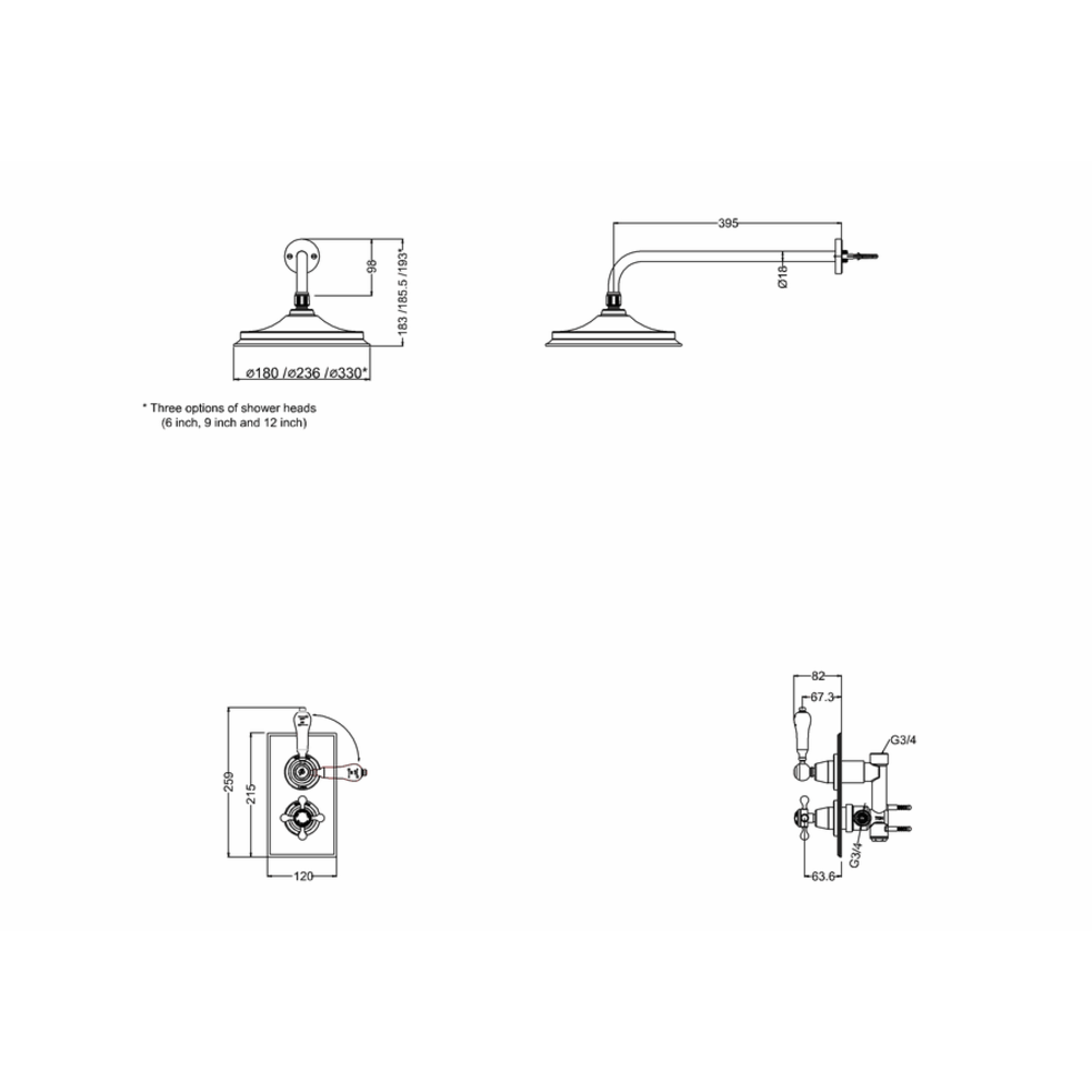 BB Edwardian Trent Concealed thermostatic shower valve  (without rose)